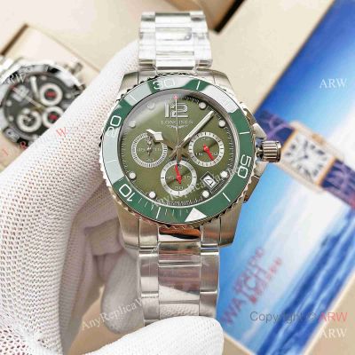 Longines HydroConquest Chronograph Quartz Watches Green Ceramic Bezel